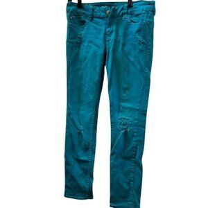 Roxy Womens Distressed Turquoise Skinny Jeans With Front & Back Pockets